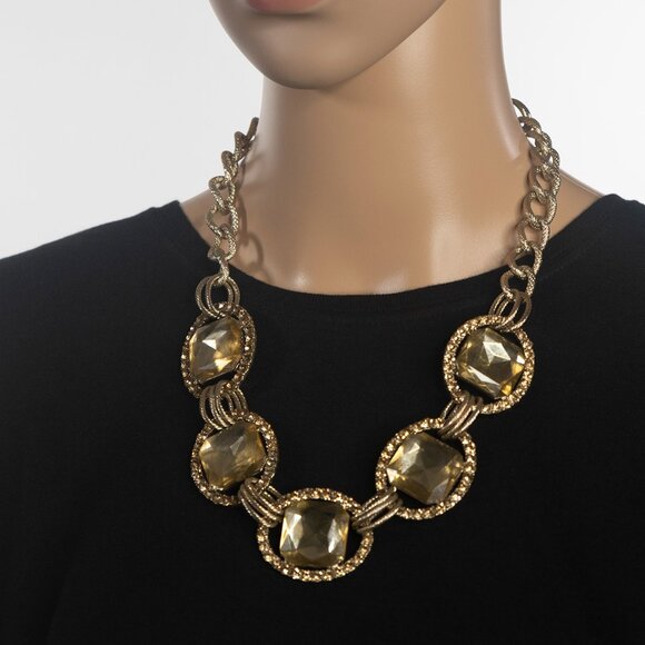 Elegant Faux‎ Gold Necklace with Faux Gemstones And Faux Diamond Accents - Picture 2 of 10